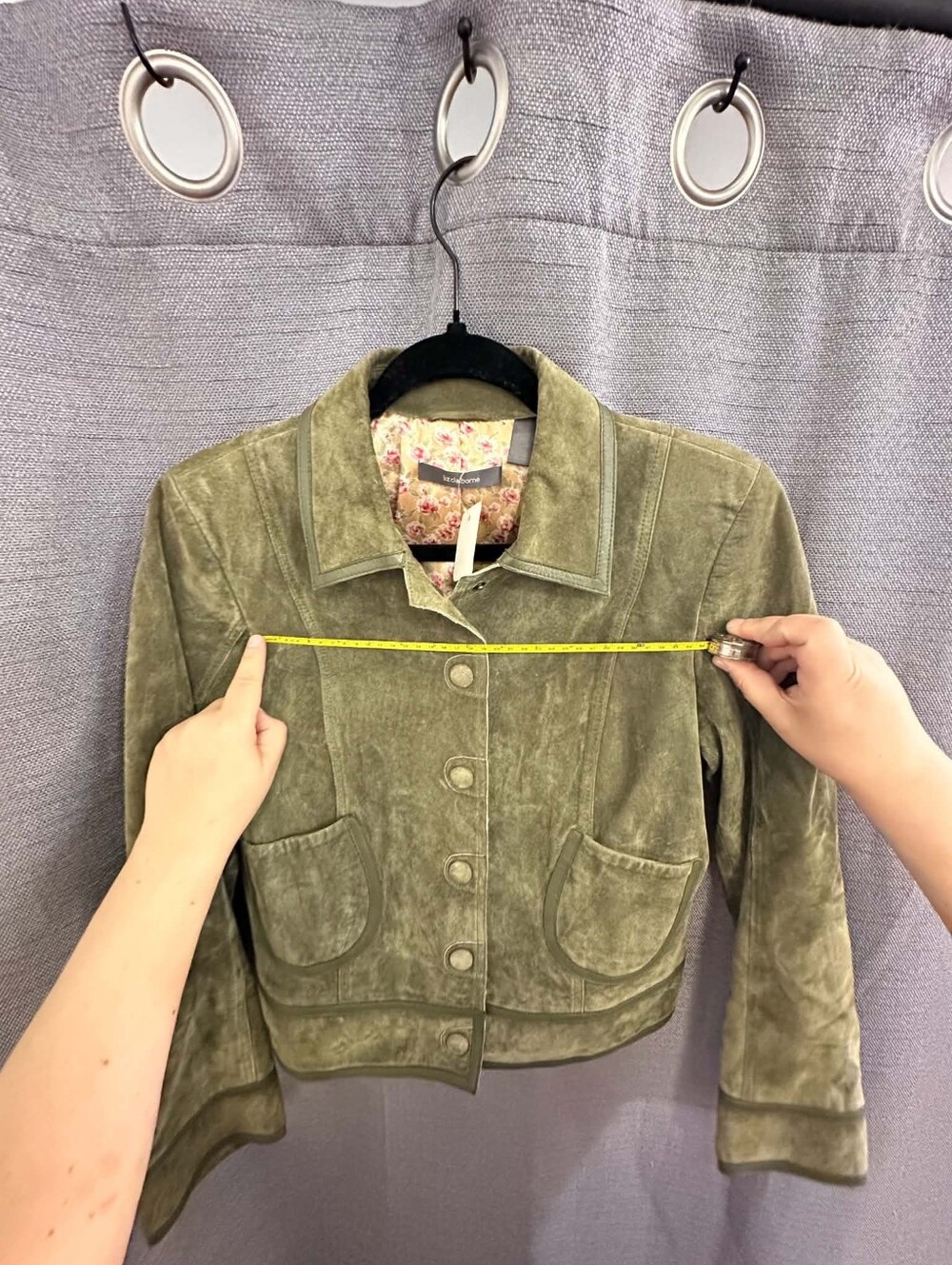 Liz Claiborne Olive Green Suede Jacket with Floral Lining - Picture 2 of 5